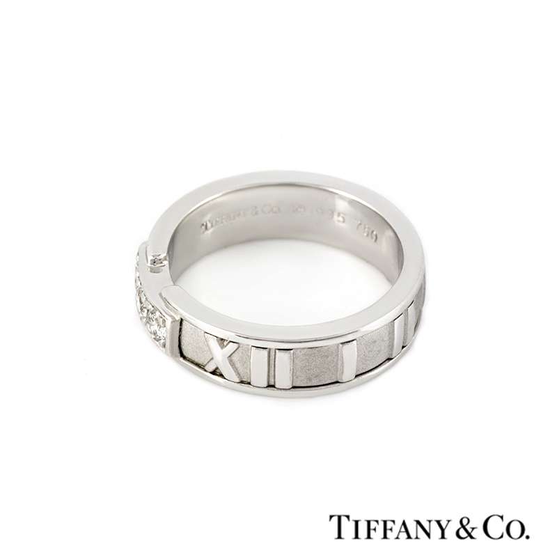 Tiffany & Co. Atlas X Closed Narrow 18K White Gold Diamond Ring EU 54.5  Tiffany & Co.